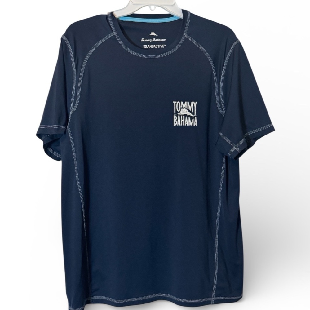 Tommy Bahama IslandActive Dark Blue Short Sleeve Tee Size Medium Performance Tee